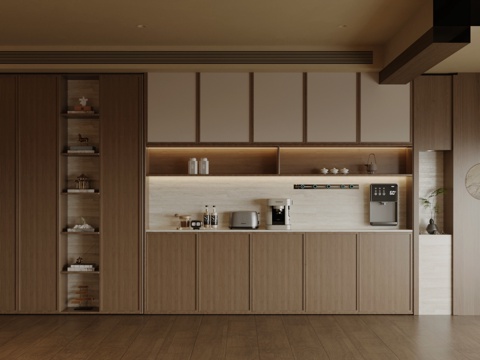 新中式餐边柜 实木餐边柜 茶水柜 备餐柜 客厅装饰柜 餐边柜su模型