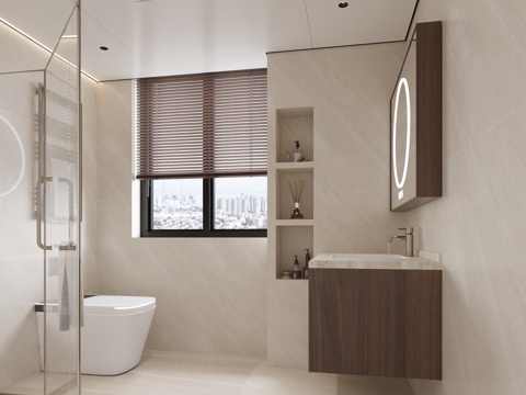  宋式新中式卫生间淋浴房浴室柜3d模型 