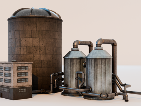 工厂设备 油罐厂建筑 化工厂设备 炼油厂 工厂腐朽设备su模型