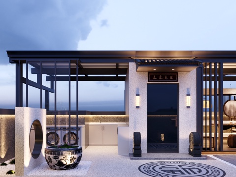  别墅花园生活阳台茶室3d模型 