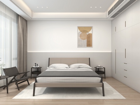  现代主卧 双人床组合 意式极简 休闲椅 床具组合3d模型 