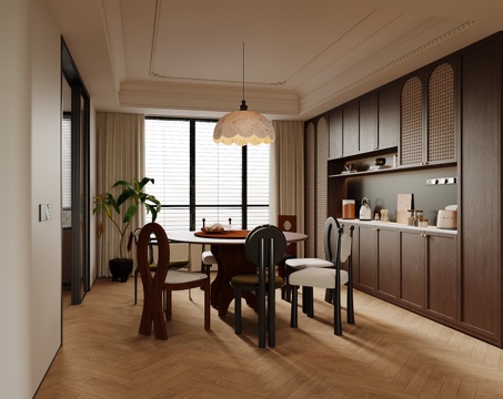 中古风餐厅餐桌椅su模型