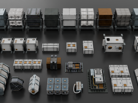  空间站构件 机械零件 空间站模块化部件 卫星组件 航天器组件su模型 