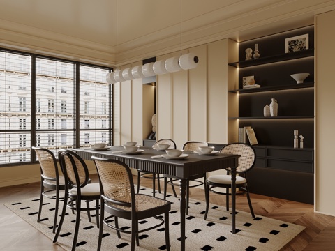 法式餐厅 中古风餐厅 餐桌椅 酒柜su模型