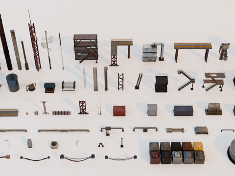 工厂设备 工厂设备组件 电缆 管道 信号塔su模型