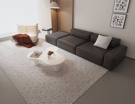 现代沙发茶几组合 休闲椅 多人沙发 皮革沙发 毛毛虫沙发 地su模型