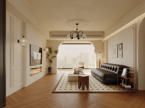 法式客厅 电视背景墙 沙发茶几su模型