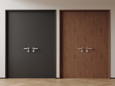 现代极简双开门 中古风双开门 卧室平开门 入户大门 防盗门su模型