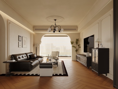 中古风客厅 法式客厅 电视柜 沙发茶几组合su模型su模型