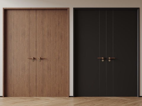 现代极简双开门 中古风双开门 卧室平开门 入户大门 防盗门su模型