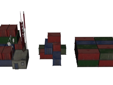 工厂设备 工厂集装箱 码头集装箱 集装箱 信号接收站su模型