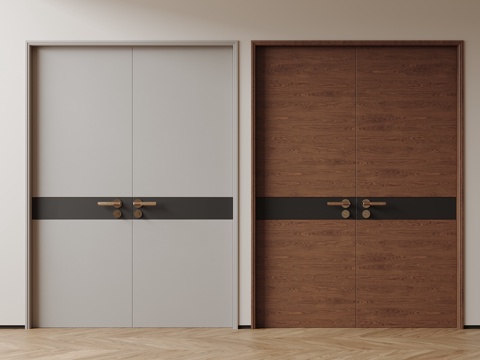 现代极简双开门 中古风双开门 卧室平开门 入户大门 防盗门su模型