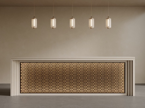 新中式吧台 接待台su模型