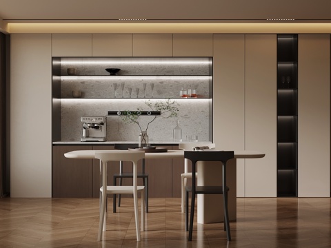  现代餐厅 餐桌椅 酒柜3d模型 