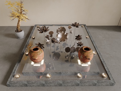 新中式水景 景观su模型