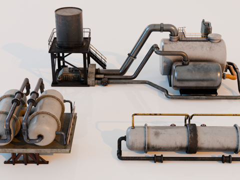 工厂设备 油罐厂设备 化工厂设备 炼油厂储罐 工业管道su模型