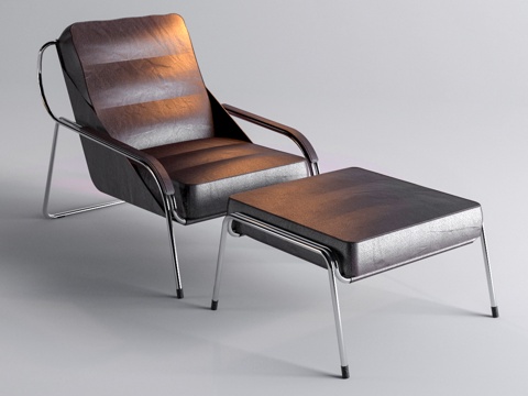 现代躺椅  皮革躺椅  室内躺椅 休闲躺椅 皮革脚踏su模型
