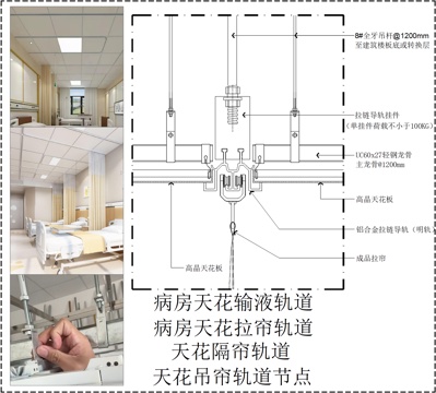 病房天花输液轨道、天花隔帘轨道、病房天花拉帘轨道cad施工图
