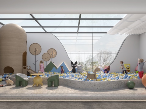  海洋球露台 儿童游乐区 幼儿园 人物3d模型 