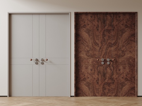 现代极简双开门 中古风双开门 卧室平开门 入户大门 防盗门su模型