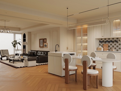 中古风客餐厅 客厅 餐厅su模型