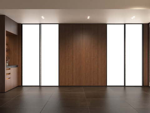 意式木纹木皮 深咖色仿古砖地砖 夹丝玻璃滑门 红木木纹木皮su模型