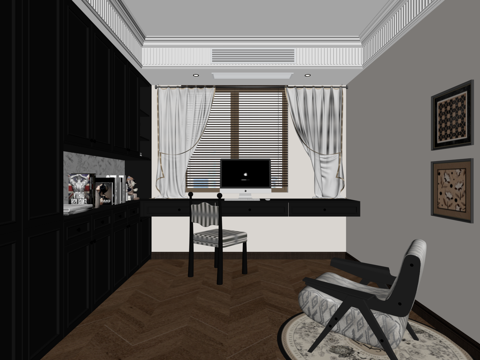 法式书房 写字房su模型