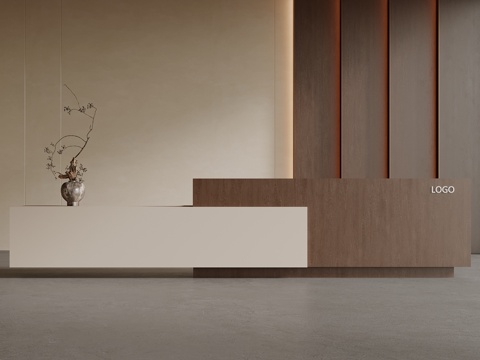 中古风吧台接待台su模型