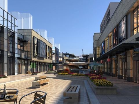  欧式古典现代欧式商业步行街3d模型 