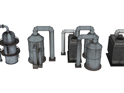 工厂设备 油罐厂设备 化工厂设备 炼油厂储罐 工业管道su模型