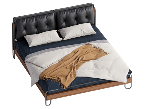 原木中古风双人床su模型