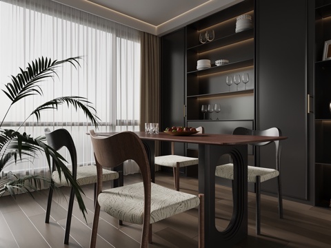  法式餐厅 餐桌椅 酒柜3d模型 