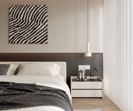 现代床头柜 床头吊灯 双人床 卧室su模型