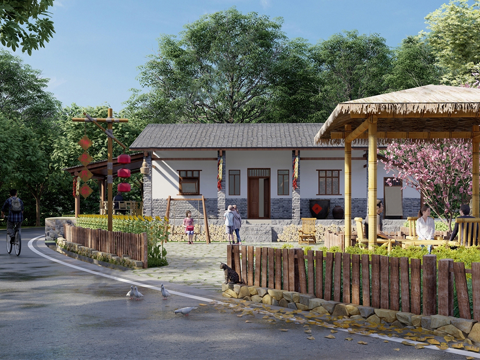 中式乡村民房 庭院景观su模型