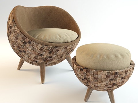 北欧休闲椅 布椅 脚踏 小矮凳su模型