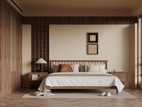 中古风卧室 双人床su模型