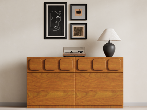 原木中古风储物柜 斗柜su模型