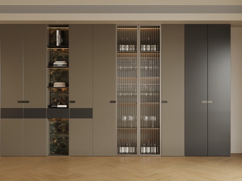 现代意式酒柜 储物柜 玻璃收纳柜 玻璃酒柜 意式装饰柜su模型