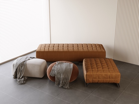  脚踏白色脚踏组合脚踏云朵沙发极简脚踏现代脚踏3d模型 