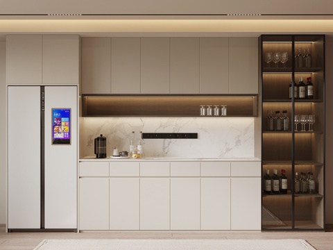 现代简约酒柜 餐边柜 冰箱柜su模型