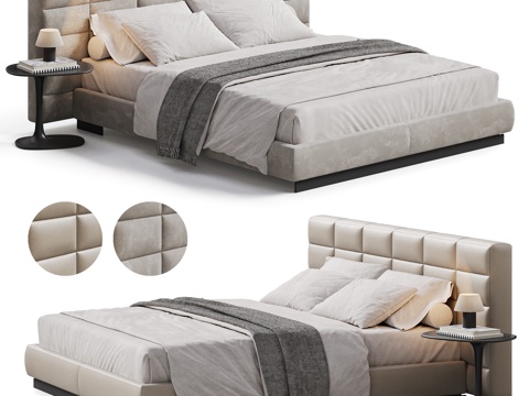  MINOTTI 现代意式劳伦斯双人床 简约双人床 豆腐块双人3d模型 