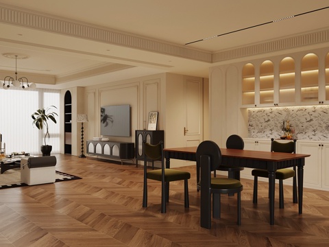  法式客餐厅 酒柜 客厅 餐厅 餐桌椅3d模型 