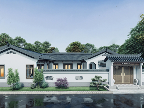 新中式四合院  庭院景观 四合院建筑su模型