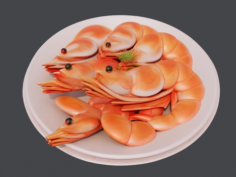 一盘水煮大虾su模型