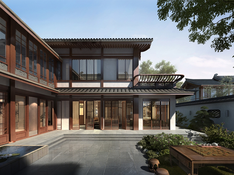 中式四合院 院子 唐风su模型