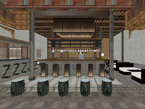 中式餐厅 中餐厅su模型