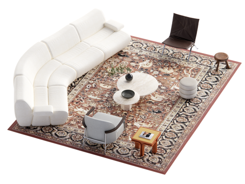 复古中古风沙发茶几组合su模型