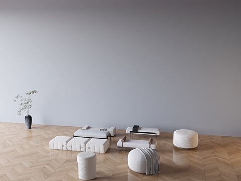  脚踏白色脚踏组合脚踏云朵沙发极简脚踏现代脚踏3d模型 