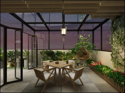  现代花园阳台阳光棚休闲桌椅模型3d模型 