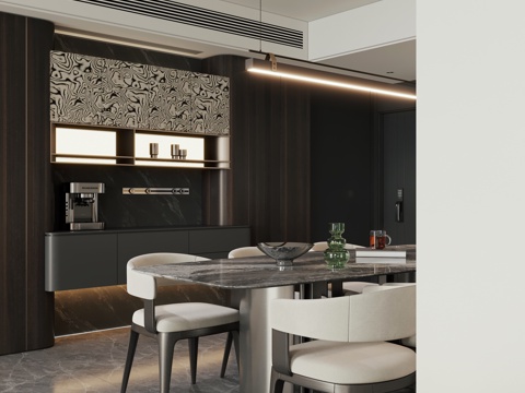  意式极简餐厅 意式餐桌椅 现代轻奢客厅3d模型 